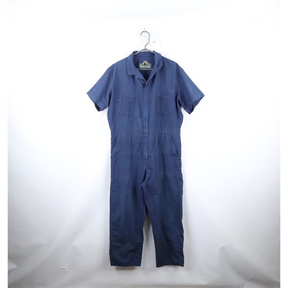 Vintage 90s Streetwear 2XL Thrashed Short Sleeve Mechanic Coveralls Blue USA